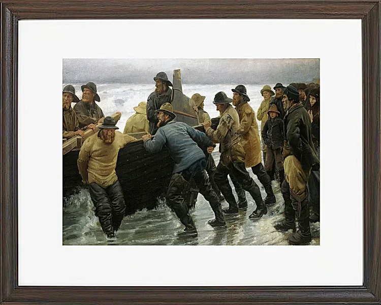 Michael Ancher - Fischer starten ein Ruderboot 1881 | Giclée Kunstdruck gerahmt