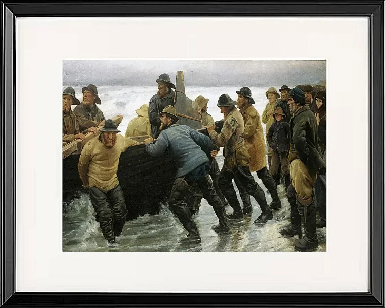 Michael Ancher - Fischer starten ein Ruderboot 1881 | Giclée Kunstdruck gerahmt