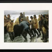 Michael Ancher - Fischer starten ein Ruderboot 1881 | Giclée Kunstdruck gerahmt