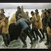 Michael Ancher - Fischer starten ein Ruderboot 1881 | Giclée Kunstdruck gerahmt