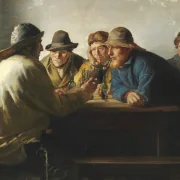 Michael Ancher - Fischer um einen Tisch trinken Bier 1886 | Giclée Kunstdruck gerahmt