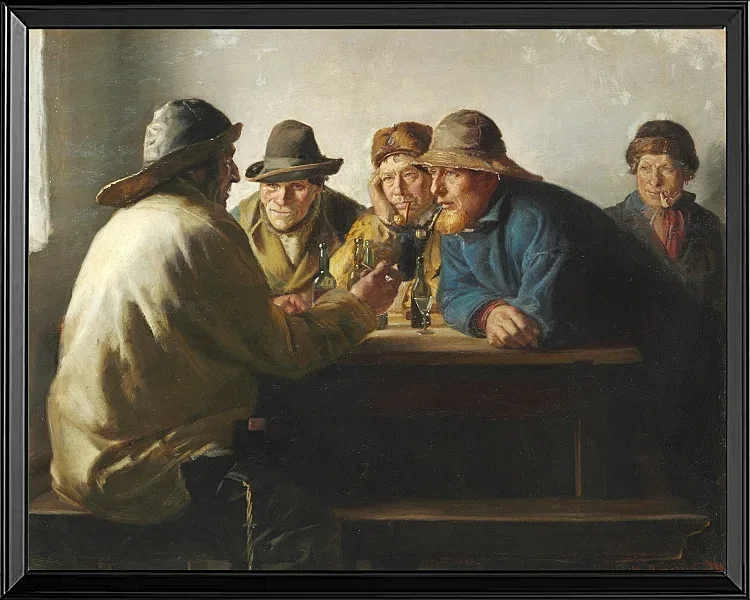Michael Ancher - Fischer um einen Tisch trinken Bier 1886 | Giclée Kunstdruck gerahmt