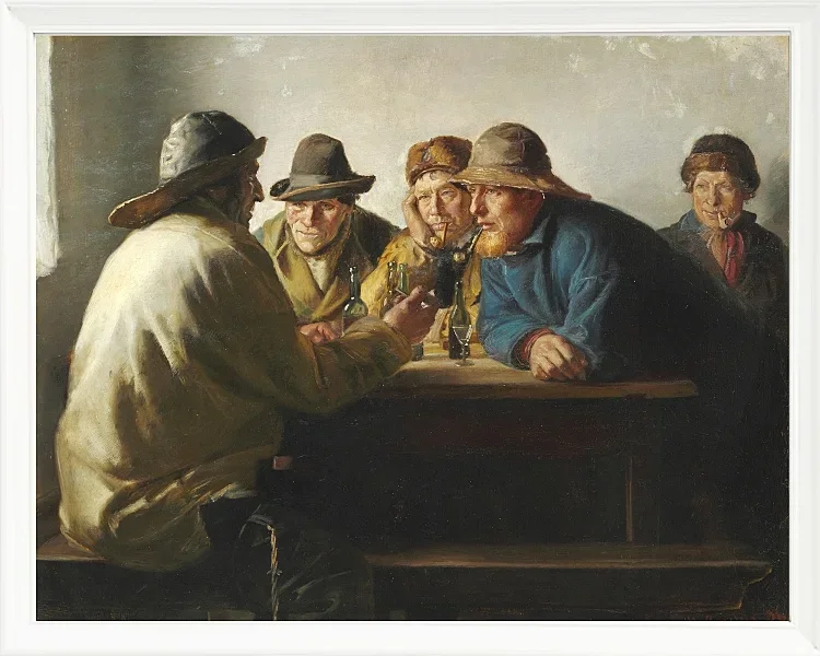 Michael Ancher - Fischer um einen Tisch trinken Bier 1886 | Giclée Kunstdruck gerahmt