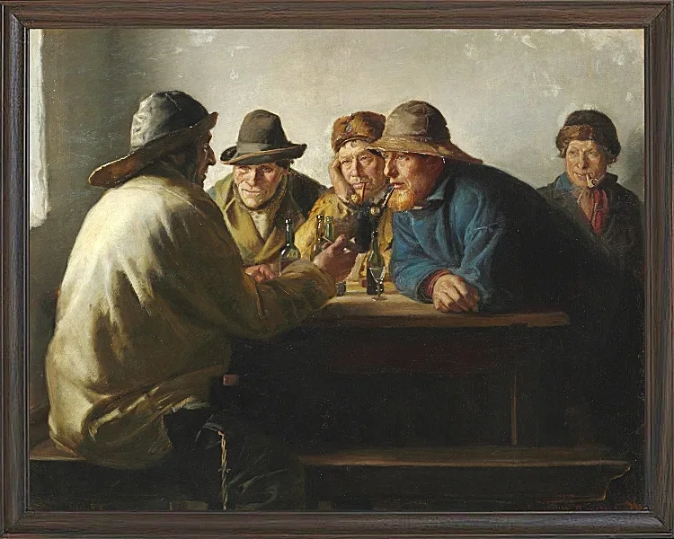 Michael Ancher - Fischer um einen Tisch trinken Bier 1886 | Giclée Kunstdruck gerahmt