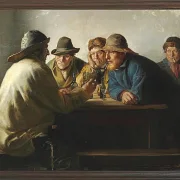 Michael Ancher - Fischer um einen Tisch trinken Bier 1886 | Giclée Kunstdruck gerahmt
