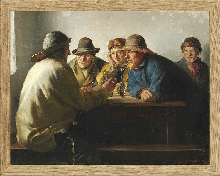 Michael Ancher - Fischer um einen Tisch trinken Bier 1886 | Giclée Kunstdruck gerahmt