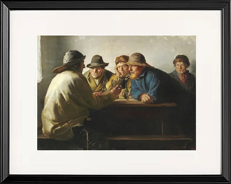 Michael Ancher - Fischer um einen Tisch trinken Bier 1886 | Giclée Kunstdruck gerahmt