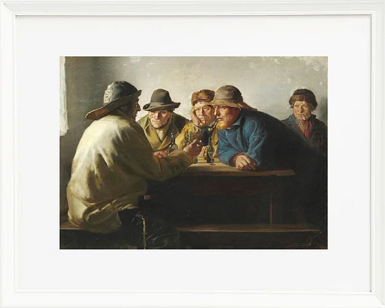 Michael Ancher - Fischer um einen Tisch trinken Bier 1886 | Giclée Kunstdruck gerahmt