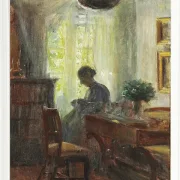 Michael Ancher - Frau Anna Ancher beim Nähen 1915 | Giclée Kunstdruck gerahmt