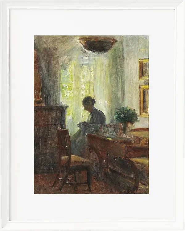 Michael Ancher - Frau Anna Ancher beim Nähen 1915 | Giclée Kunstdruck gerahmt