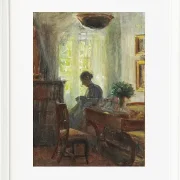 Michael Ancher - Frau Anna Ancher beim Nähen 1915 | Giclée Kunstdruck gerahmt