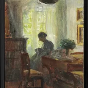 Michael Ancher - Frau Anna Ancher beim Nähen 1915 | Giclée Kunstdruck gerahmt