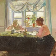 Michael Ancher - Hausaufgaben am Fenster 1889 | Giclée Kunstdruck gerahmt