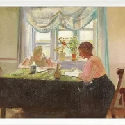 Michael Ancher - Hausaufgaben am Fenster 1889 | Giclée Kunstdruck gerahmt