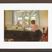 Michael Ancher - Hausaufgaben am Fenster 1889 | Giclée Kunstdruck gerahmt