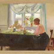 Michael Ancher - Hausaufgaben am Fenster 1889 | Giclée Kunstdruck gerahmt