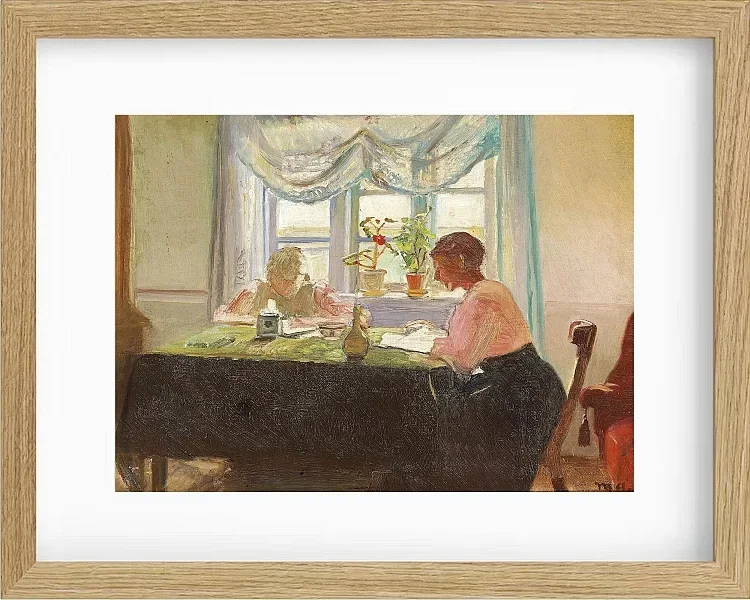 Michael Ancher - Hausaufgaben am Fenster 1889 | Giclée Kunstdruck gerahmt