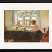 Michael Ancher - Hausaufgaben am Fenster 1889 | Giclée Kunstdruck gerahmt