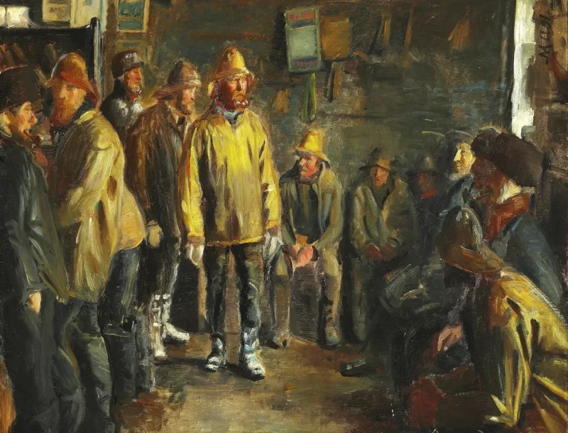 Michael Ancher - Im Kaufmannsstand an einem Wintertag, an dem kein Fischfang stattfindet 1891 | Giclée Kunstdruck gerahmt