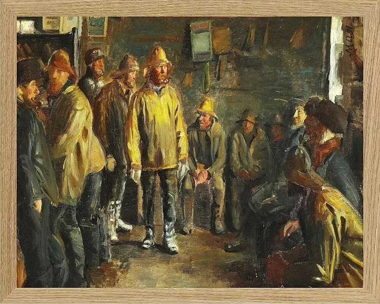 Michael Ancher - Im Kaufmannsstand an einem Wintertag, an dem kein Fischfang stattfindet 1891 | Giclée Kunstdruck gerahmt