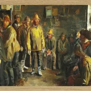 Michael Ancher - Im Kaufmannsstand an einem Wintertag, an dem kein Fischfang stattfindet 1891 | Giclée Kunstdruck gerahmt