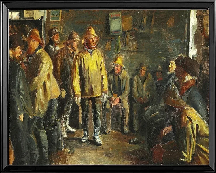 Michael Ancher - Im Kaufmannsstand an einem Wintertag, an dem kein Fischfang stattfindet 1891 | Giclée Kunstdruck gerahmt