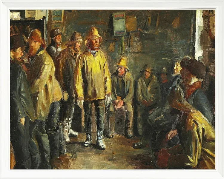 Michael Ancher - Im Kaufmannsstand an einem Wintertag, an dem kein Fischfang stattfindet 1891 | Giclée Kunstdruck gerahmt