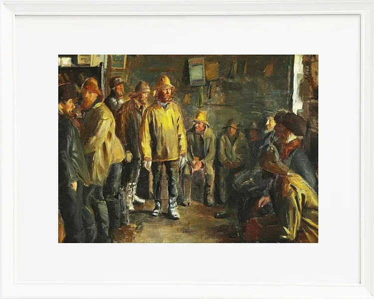 Michael Ancher - Im Kaufmannsstand an einem Wintertag, an dem kein Fischfang stattfindet 1891 | Giclée Kunstdruck gerahmt