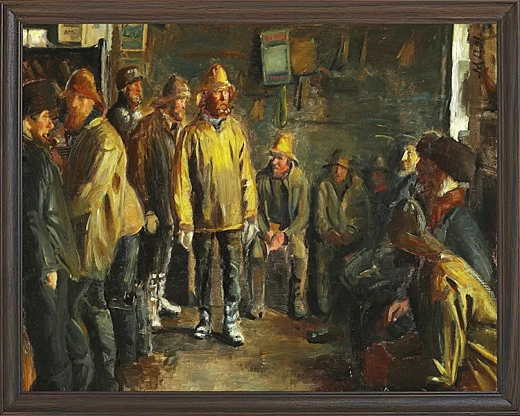 Michael Ancher - Im Kaufmannsstand an einem Wintertag, an dem kein Fischfang stattfindet 1891 | Giclée Kunstdruck gerahmt