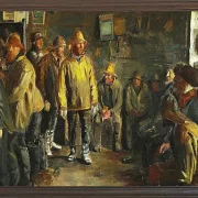 Michael Ancher - Im Kaufmannsstand an einem Wintertag, an dem kein Fischfang stattfindet 1891 | Giclée Kunstdruck gerahmt