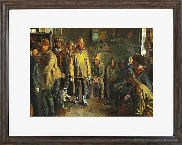 Michael Ancher - Im Kaufmannsstand an einem Wintertag, an dem kein Fischfang stattfindet 1891 | Giclée Kunstdruck gerahmt