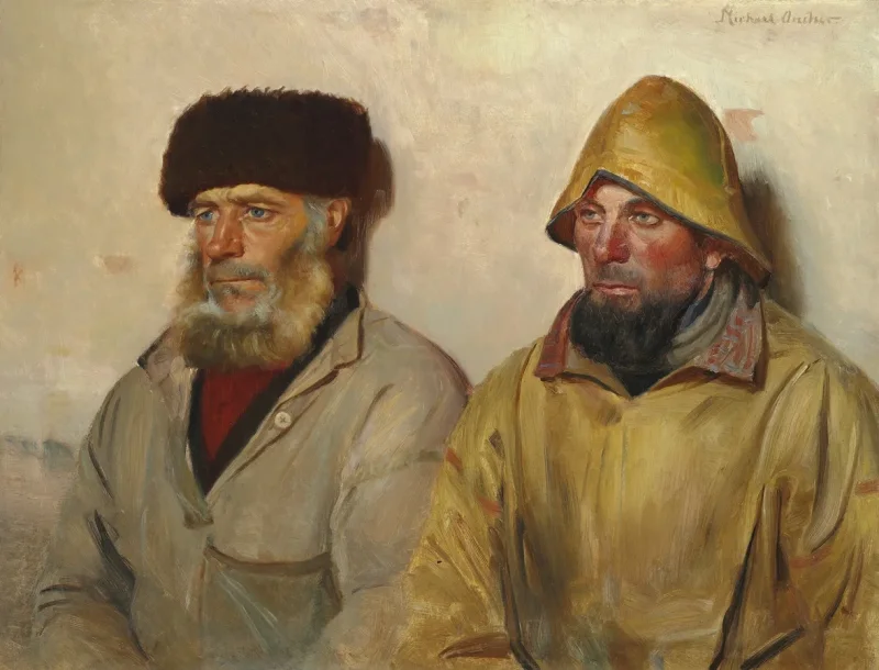 Michael Ancher - Im Raum mit zwei Fischern 1889 | Giclée Kunstdruck gerahmt