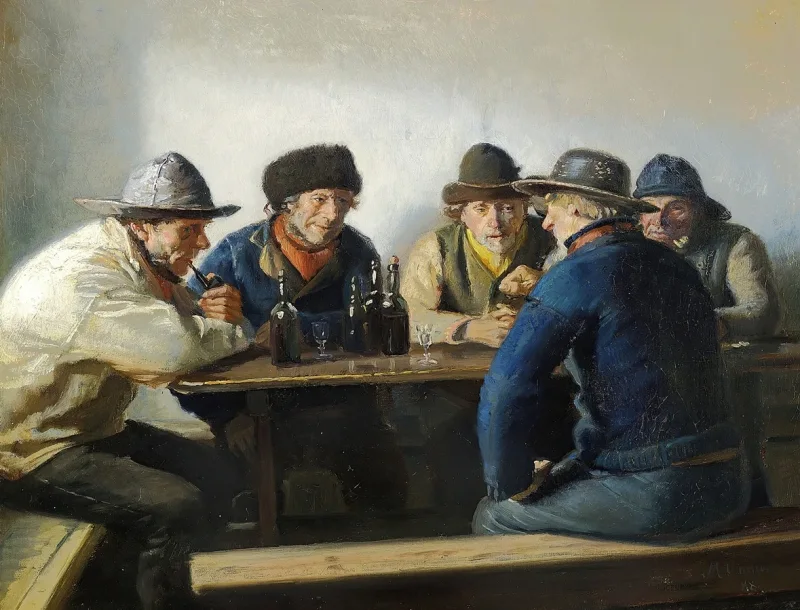 Michael Ancher - In einem Gasthaus 1888 | Giclée Kunstdruck gerahmt