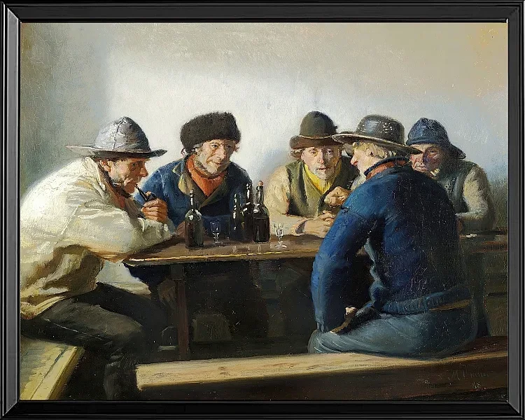 Michael Ancher - In einem Gasthaus 1888 | Giclée Kunstdruck gerahmt