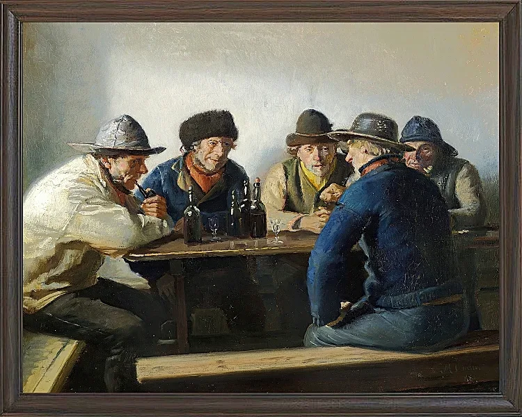 Michael Ancher - In einem Gasthaus 1888 | Giclée Kunstdruck gerahmt