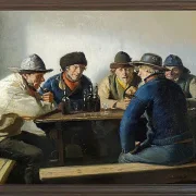 Michael Ancher - In einem Gasthaus 1888 | Giclée Kunstdruck gerahmt