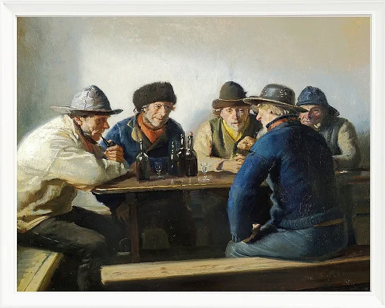 Michael Ancher - In einem Gasthaus 1888 | Giclée Kunstdruck gerahmt