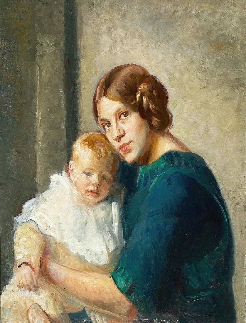 Michael Ancher - Junge Mutter mit Kind 1913 | Giclée Kunstdruck gerahmt