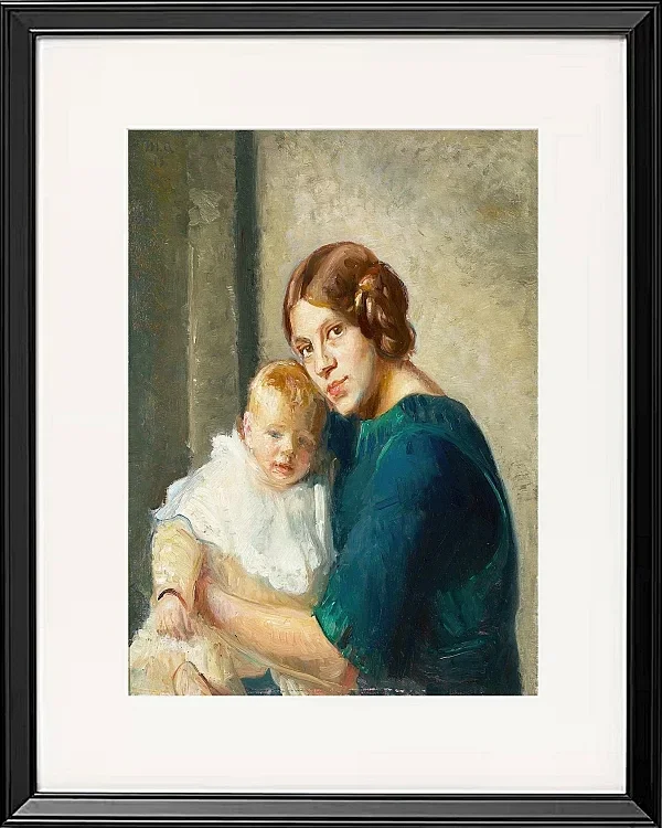 Michael Ancher - Junge Mutter mit Kind 1913 | Giclée Kunstdruck gerahmt
