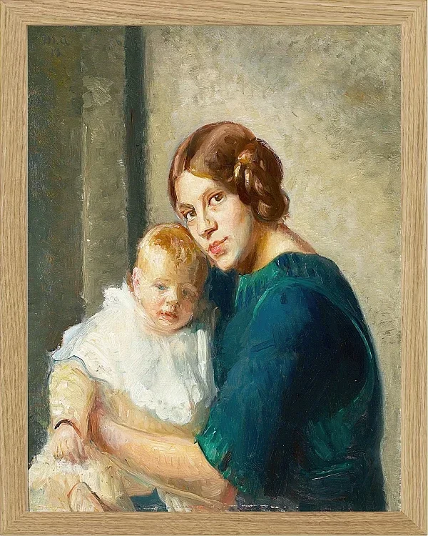 Michael Ancher - Junge Mutter mit Kind 1913 | Giclée Kunstdruck gerahmt