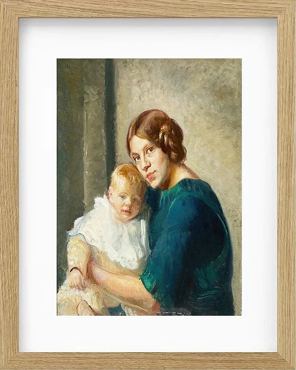Michael Ancher - Junge Mutter mit Kind 1913 | Giclée Kunstdruck gerahmt