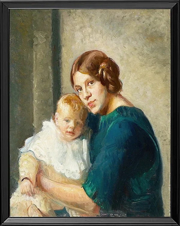 Michael Ancher - Junge Mutter mit Kind 1913 | Giclée Kunstdruck gerahmt
