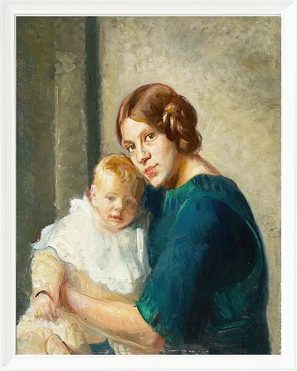 Michael Ancher - Junge Mutter mit Kind 1913 | Giclée Kunstdruck gerahmt