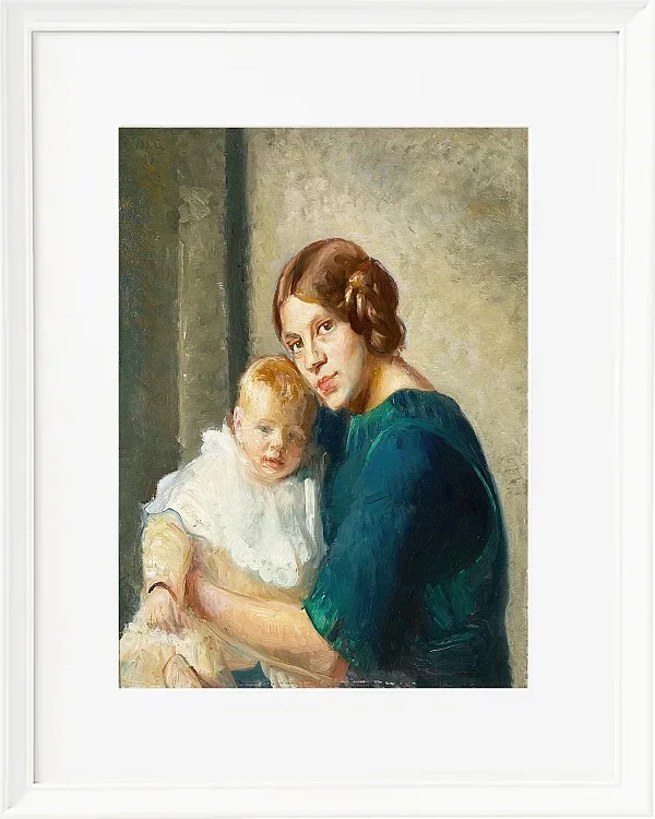 Michael Ancher - Junge Mutter mit Kind 1913 | Giclée Kunstdruck gerahmt