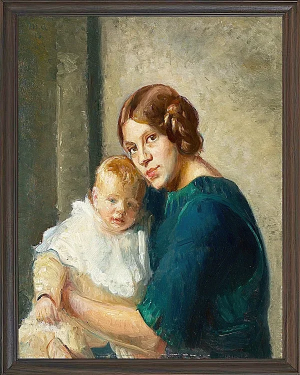 Michael Ancher - Junge Mutter mit Kind 1913 | Giclée Kunstdruck gerahmt