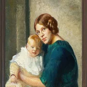 Michael Ancher - Junge Mutter mit Kind 1913 | Giclée Kunstdruck gerahmt
