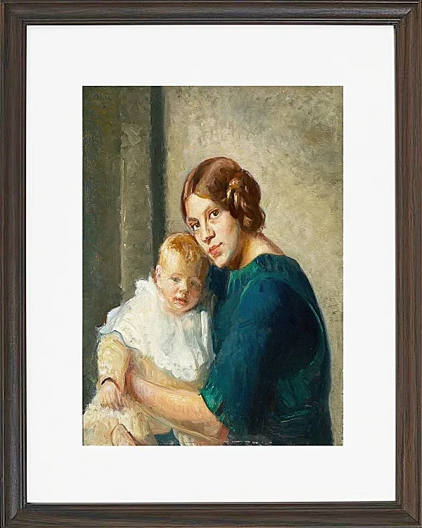 Michael Ancher - Junge Mutter mit Kind 1913 | Giclée Kunstdruck gerahmt