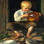 Michael Ancher - Junge füttert Enten 1879 | Giclée Kunstdruck gerahmt