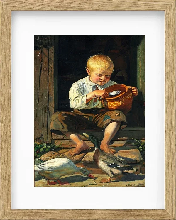 Michael Ancher - Junge füttert Enten 1879 | Giclée Kunstdruck gerahmt