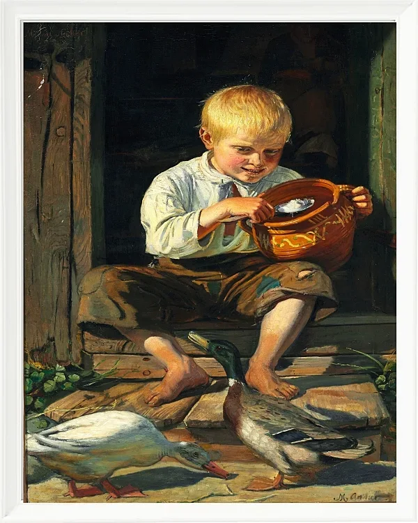 Michael Ancher - Junge füttert Enten 1879 | Giclée Kunstdruck gerahmt